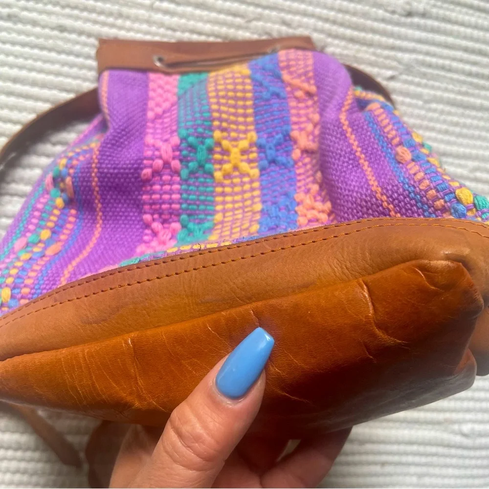 Boho Artisan Woven Bucket Bag Leather Crossbody Festival Bag